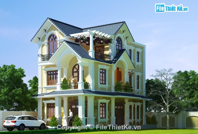 Biet thu Phap 3 tang,Biet thu Phap 9x14m,Biet thu co dien nhe nhang